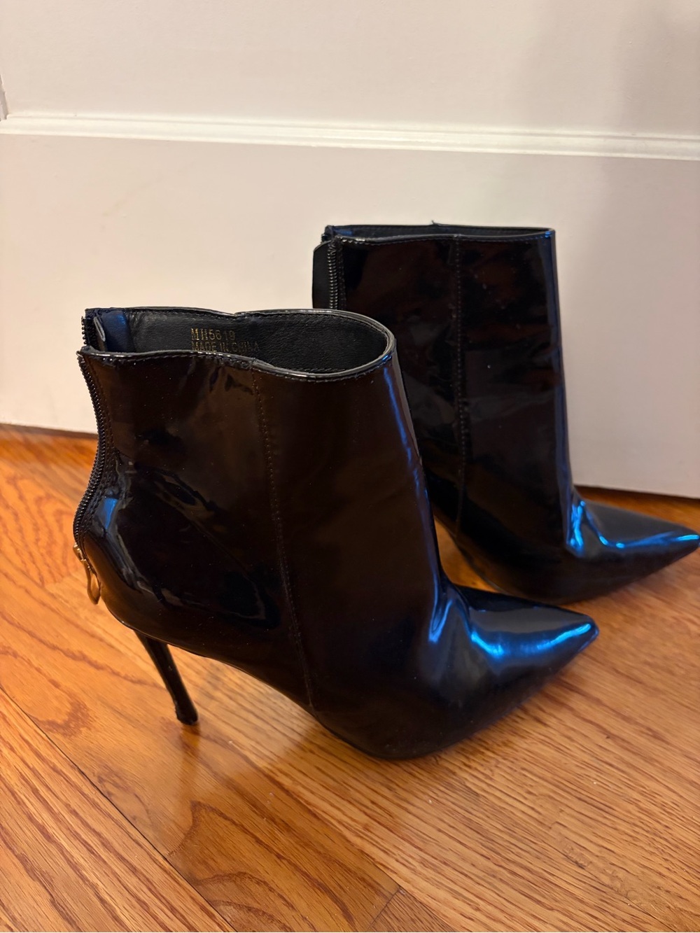 Women’s Black Patent Pointed-Toe Stiletto Ankle Boots